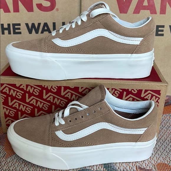 Vans Shoes - Vans Platform Old Skool Sneakers Tan and White